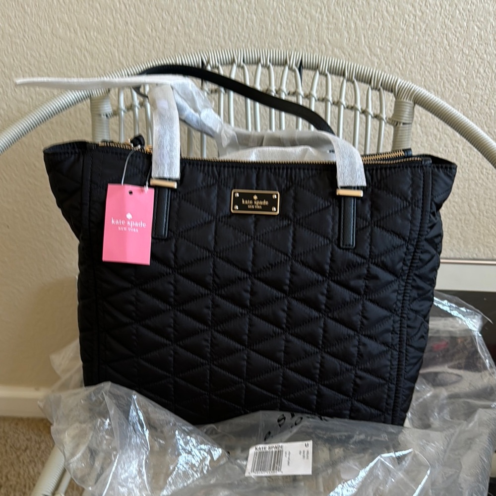 Kate Spade Black Quilted Tote with Gold Hardware